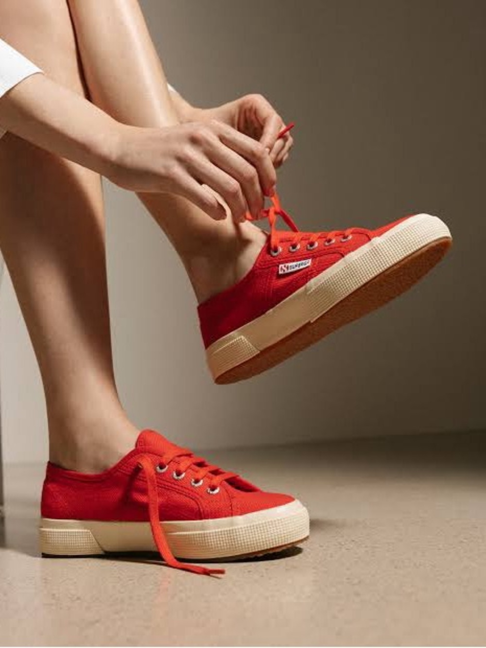 Superga Red Canvas Low-Top Lace Sneakers with Cream Sole